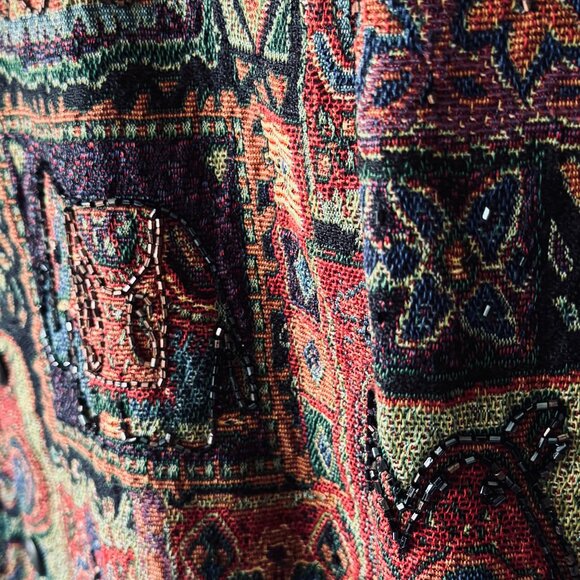 Vtg Chico's Tapestry Jacket Shacket Button Front Boho Beaded Embroidery Artsty - Picture 14 of 16